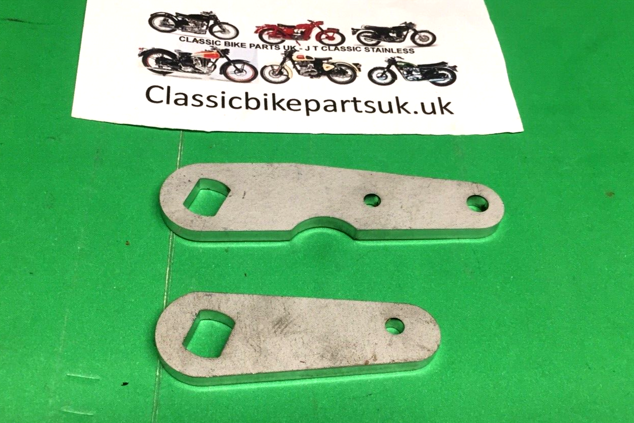 JOHN TICKLE TWIN LEADING SHOE FRONT BRAKE ARMS NORTON TRIUMPH BSA IN STAINLESS (S451)