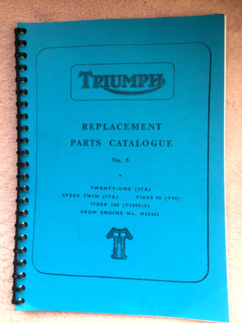 TRIUMPH TWENTY-ONE 3TA SPEEDTWIN 5TA TIGER T90 T100S PARTS CATALOGUE BOOK 1963
