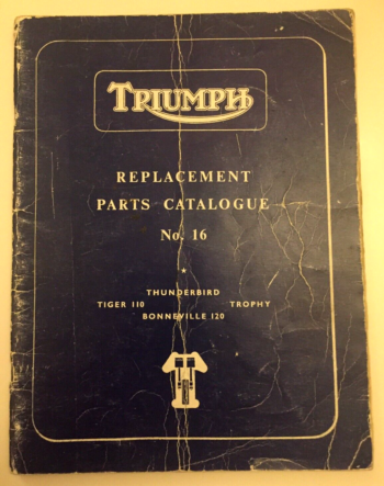 TRIUMPH THUNDERBIRD TIGER T110 TROPHY BONNEVILLE 120 WORKS PARTS MANUAL 1960