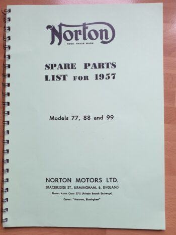 Norton Models 77–88–99 Spare parts list for 1957