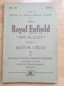 Royal Enfield 500 Bullet OHV Spares and Replacement Parts booklet (1961)