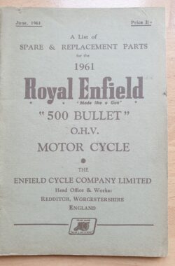 Royal Enfield 500 Bullet OHV Spares and Replacement Parts booklet (1961)