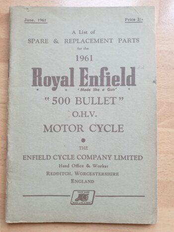 Royal Enfield 500 Bullet OHV Spares and Replacement Parts booklet (1961)