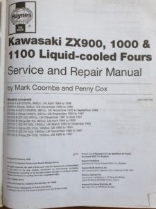 Haynes workshop manual for the Kawasaki ZX900 1000 1100 Liquid Cooled Fours (83 to 97)