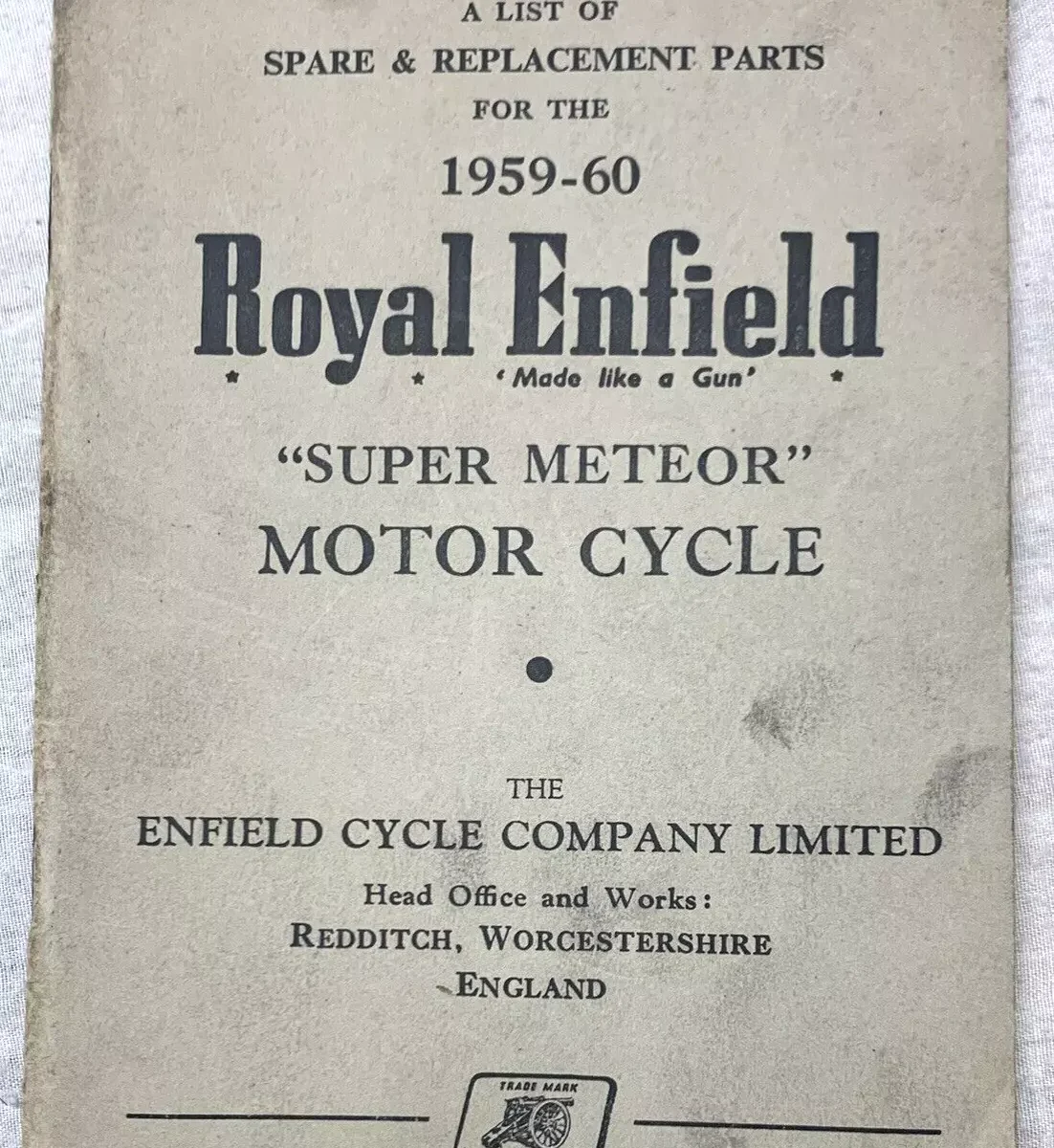 ROYAL ENFIELD SUPER METEOR SPARE PARTS BOOK MANUAL 1959-60