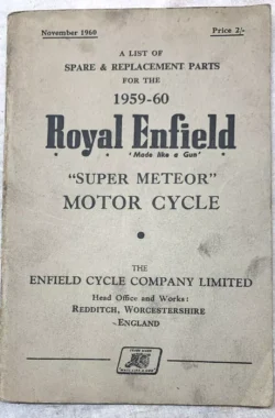 ROYAL ENFIELD SUPER METEOR SPARE PARTS BOOK MANUAL 1959-60