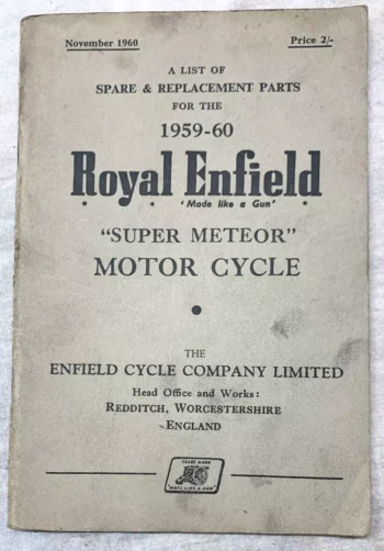 ROYAL ENFIELD SUPER METEOR SPARE PARTS BOOK MANUAL 1959-60