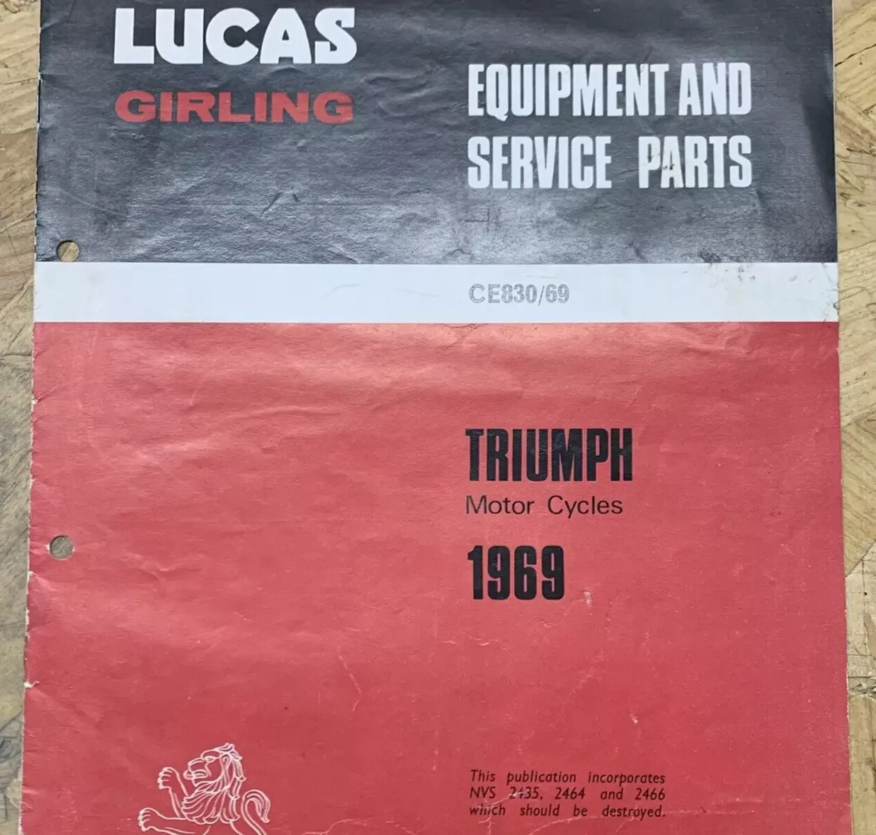 LUCAS GIRLING EQUIPMENT AND SERVICE PARTS MANUAL TRIUMPH 1969