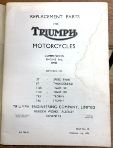 TRIUMPH 5T 6T T100 T110 TR5 TR6 GENUINE WORKS PARTS MANUAL CATALOGUE BOOK 1956