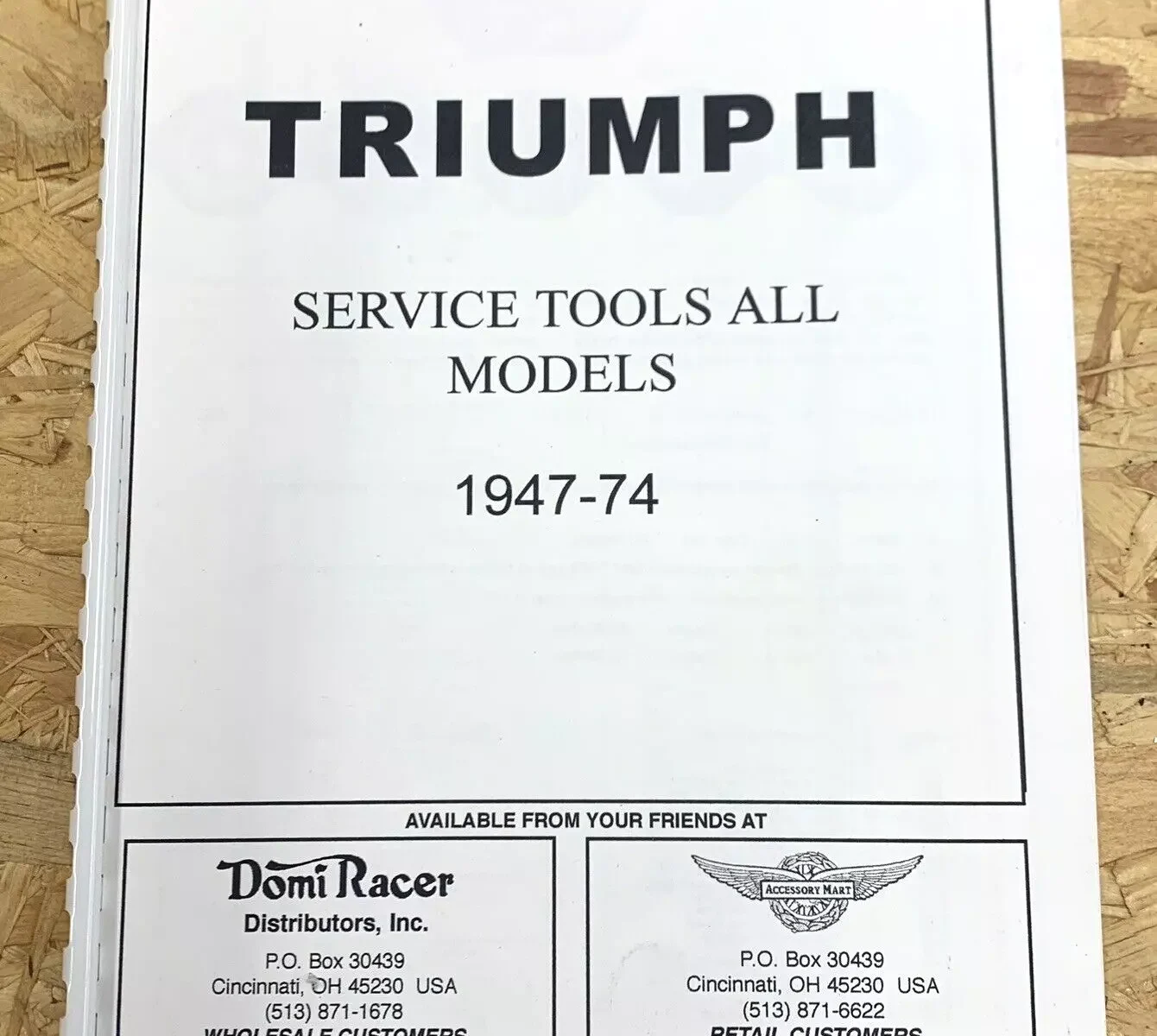 TRIUMPH SERVICE TOOL-TOOL KIT PARTS MANUAL 1947 TO 1974 (ALL MODELS)