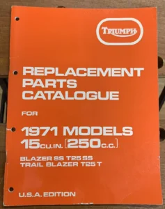 TRIUMPH T25SS BLAZER GENUINE WORKS PARTS MANUAL 1971 