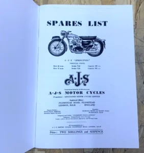 AJS SPRING TWIN SPARE PARTS LIST BOOK MANUAL CATALOGUE 1956