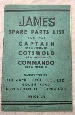 JAMES (CAPTAIN COTSWOLD COMMANDO) SPARE PARTS BOOK MANUAL 1954