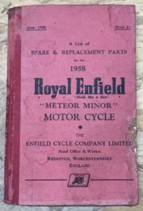 ROYAL ENFIELD METEOR MINOR WORKS SPARE PARTS BOOK MANUAL 1958