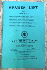 AJS SINGLE & TWIN SPARE PARTS LIST BOOK MANUAL CATALOGUE 1958