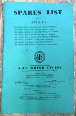 AJS SINGLE & TWIN SPARE PARTS LIST BOOK MANUAL CATALOGUE 1958