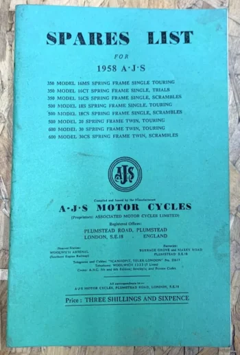 AJS SINGLE & TWIN SPARE PARTS LIST BOOK MANUAL CATALOGUE 1958