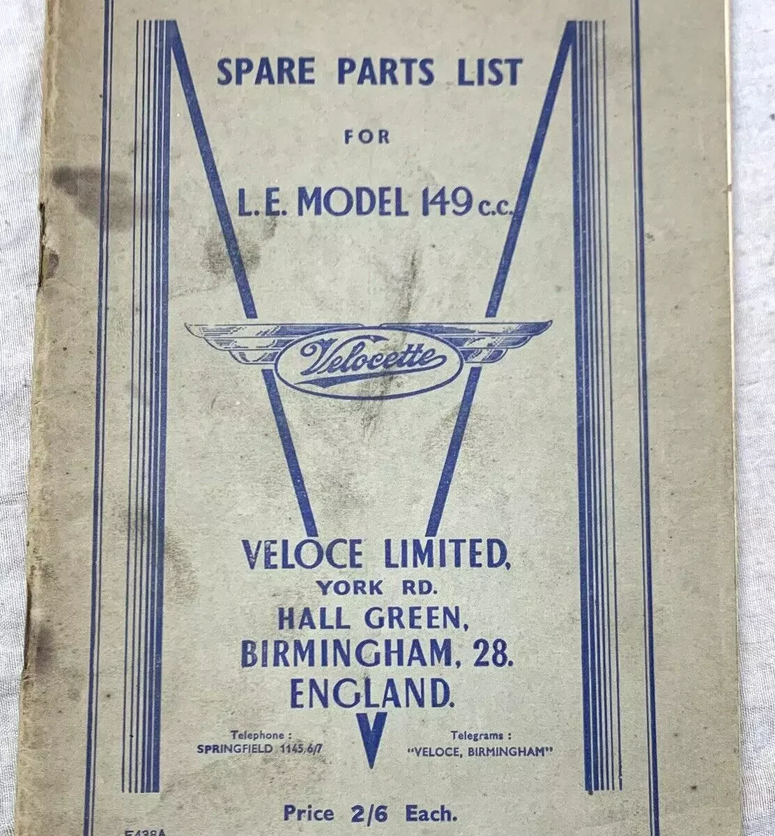 VELOCETTE LE 149CC GENUINE WORKS PARTS BOOK F438A