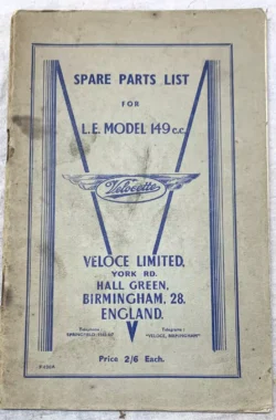 VELOCETTE LE 149CC GENUINE WORKS PARTS BOOK F438A