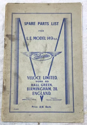 VELOCETTE LE 149CC GENUINE WORKS PARTS BOOK F438A