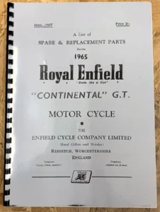 ROYAL ENFIELD CONTINENTAL GT SPARE PARTS BOOK MANUAL 1965