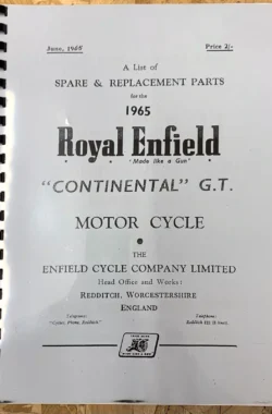 ROYAL ENFIELD CONTINENTAL GT SPARE PARTS BOOK MANUAL 1965