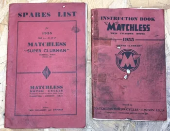 MATCHLESS G9 SUPER CLUBMAN WORKS SERVICE INSTRUCTION BOOK AND PARTS MANUAL 1955