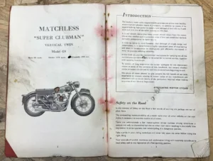 MATCHLESS G9 SUPER CLUBMAN WORKS SERVICE INSTRUCTION BOOK AND PARTS MANUAL 1955