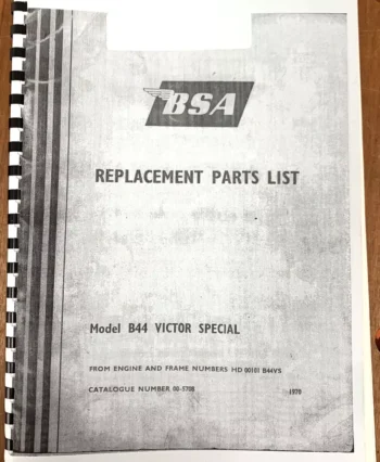 BSA B44 VICTOR SPECIAL PARTS MANUAL SPARES LIST CATALOGUE 1970