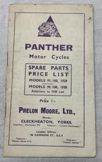 PANTHER 95 100 SPARE PARTS PRICE LIST BOOK MANUAL 1938-9