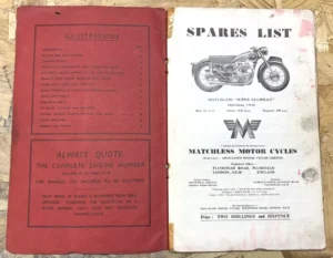 MATCHLESS G9 SUPER CLUBMAN WORKS SERVICE INSTRUCTION BOOK AND PARTS MANUAL 1955